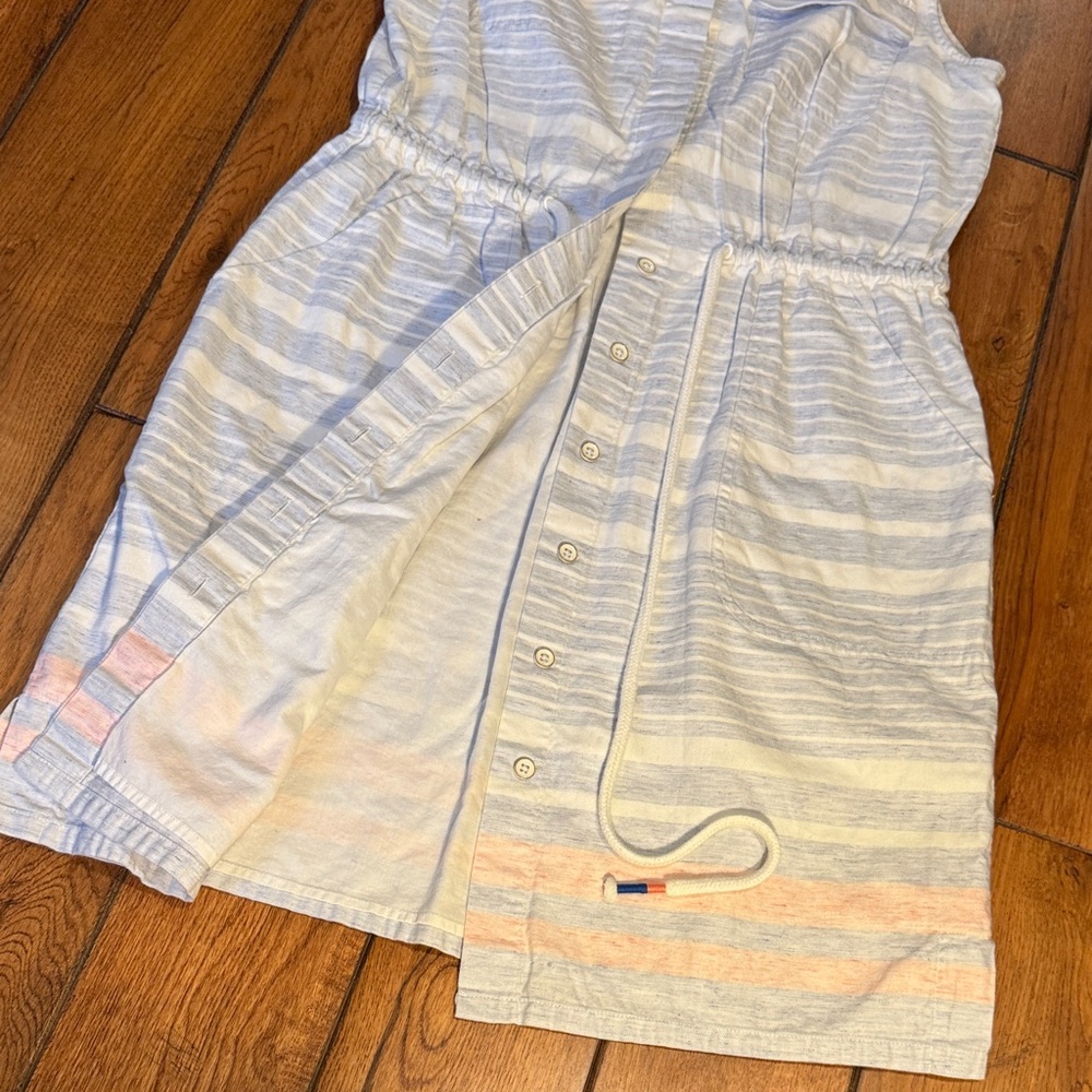 Vineyard Vines Sleeveless Striped Drawstring Dress in Light Blue and White - Picture 2 of 6